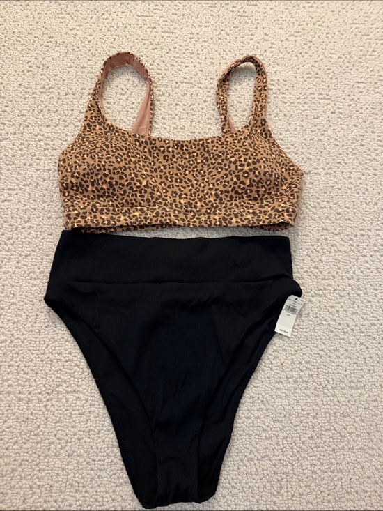 aerie Other - Aerie Leopard Print Bikini Top and Black High-Waist Bottoms - Leopard / Black